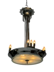Art Deco Chandelier, Chrome & Glass, Dutch Design, 1930s